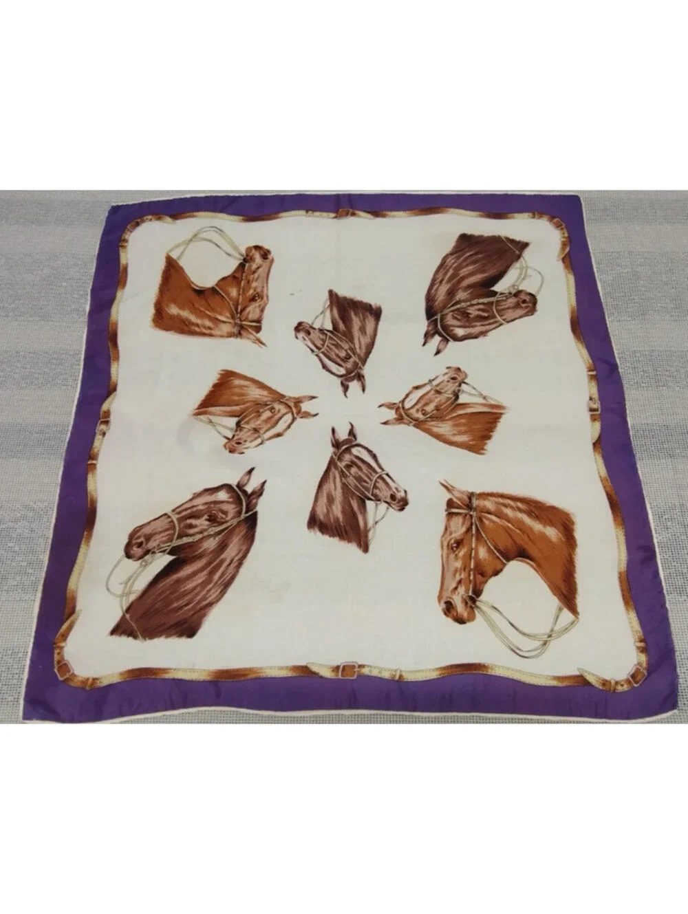 Vintage 40s 5os Horses Satin Brown Scarf Mens Country Chic Ranchwear Horse Faces
